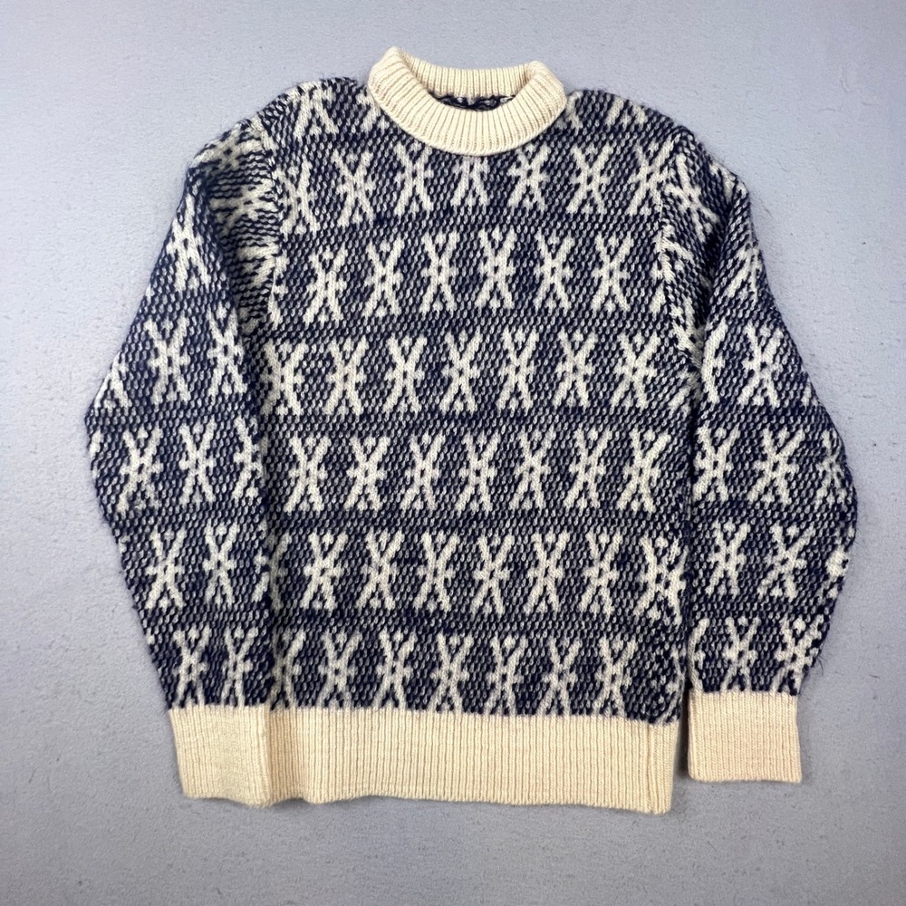Pendleton Wool Sweater Mens XL Blue Cream Geometric Knit Vintage Mock Neck USA